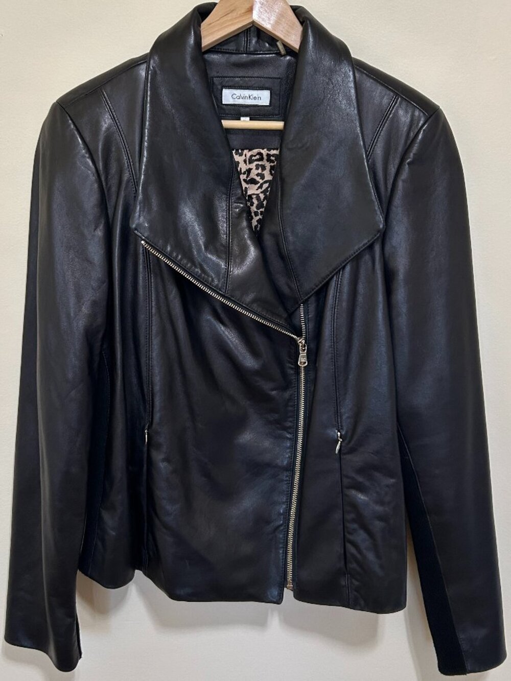 Calvin Klein Leather Jacket Black Womens Size XL